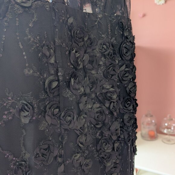 Size Small Black Corset Gown with 3D Floral Embellishments - Picture 4 of 11